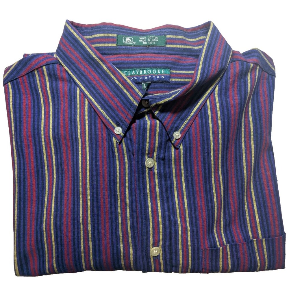 Vtg Claybrooke Men's XXL Tall Shirt NWT Striped 100% Cotton Deadstock